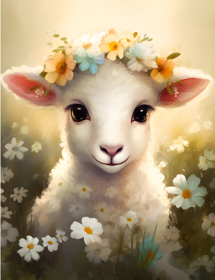 Baby Lamb with Flowers coloring Book