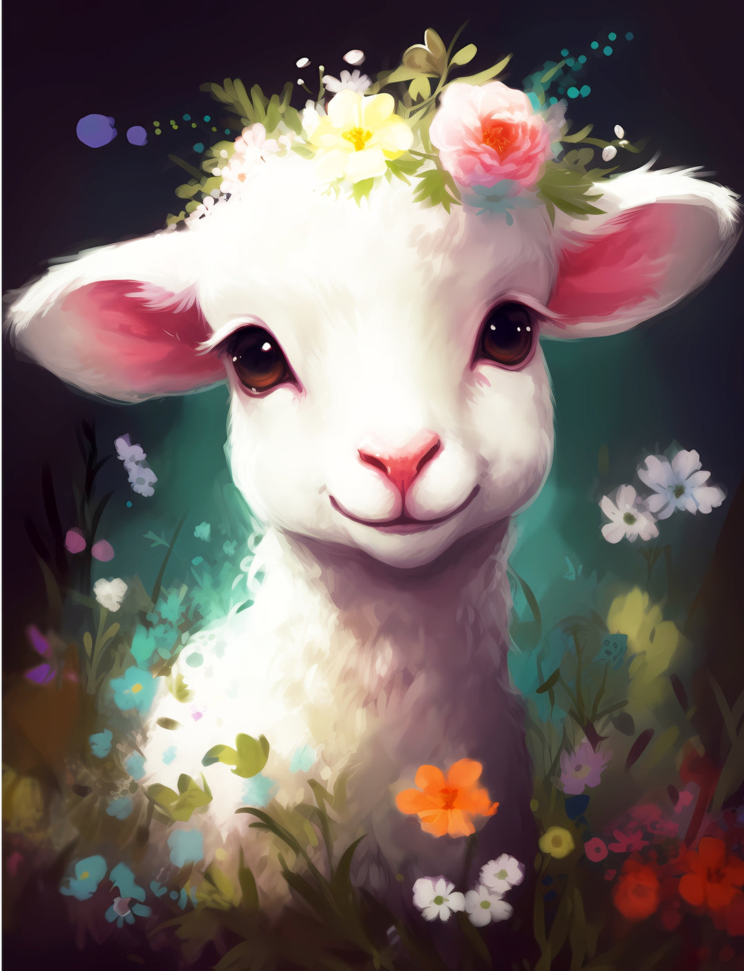 Baby Lamb with Flowers coloring Book