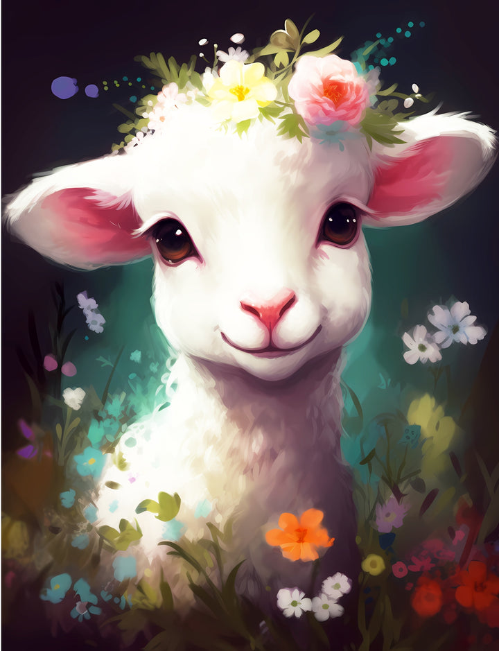 Baby Lamb with Flowers coloring Book