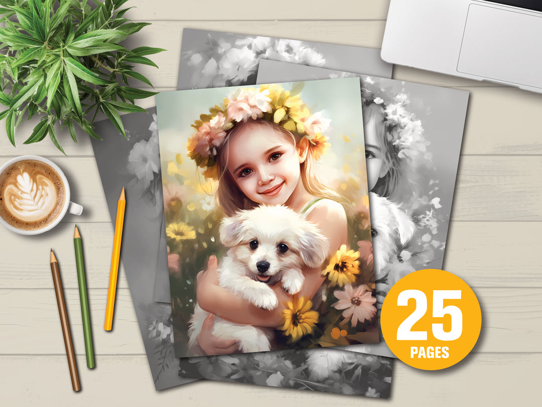 Digital - Girls With Dogs Coloring Book